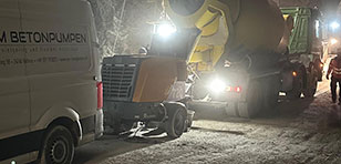 Untertagebetonage im Anhydritbergwerk mit der Putzmeister Doppelkolbenpumpe P 720