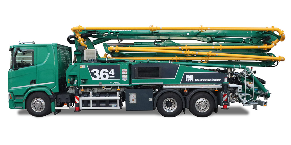 Putzmeister truck-mounted concrete pump M36-4 on Scania CNG Truck 